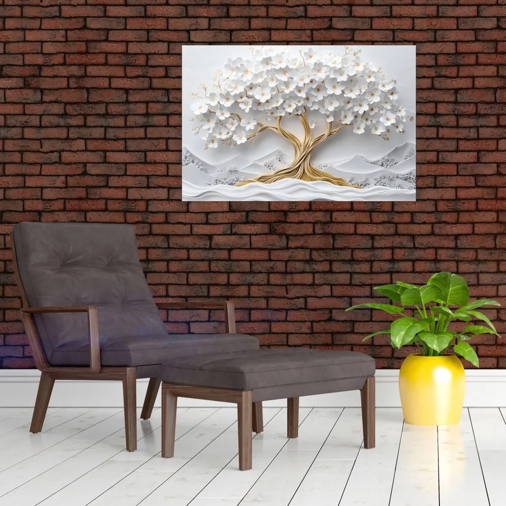 Kép – 3D elegáns életfa virágokkal (90x60 cm)