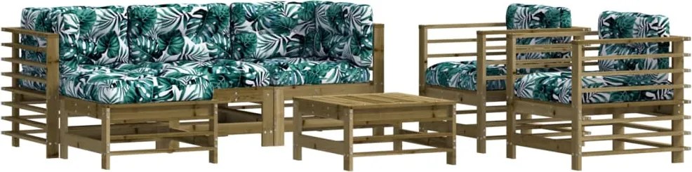 vidaXL 7 részes impregnált fenyőfa kerti ülőgarnitúra párnával