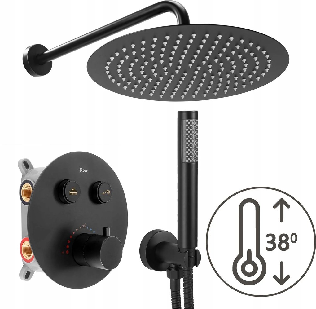 Fali Zuhany Szett Fekete Rea Lungo Black Termosztáttal Box