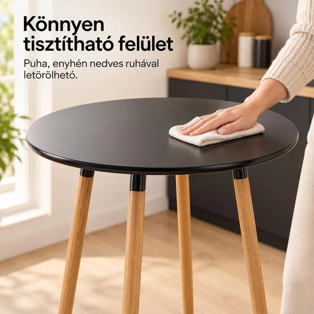Bárasztal, kerek MDF asztallappal, Ø60 x 102 cm, fekete/tölgy
