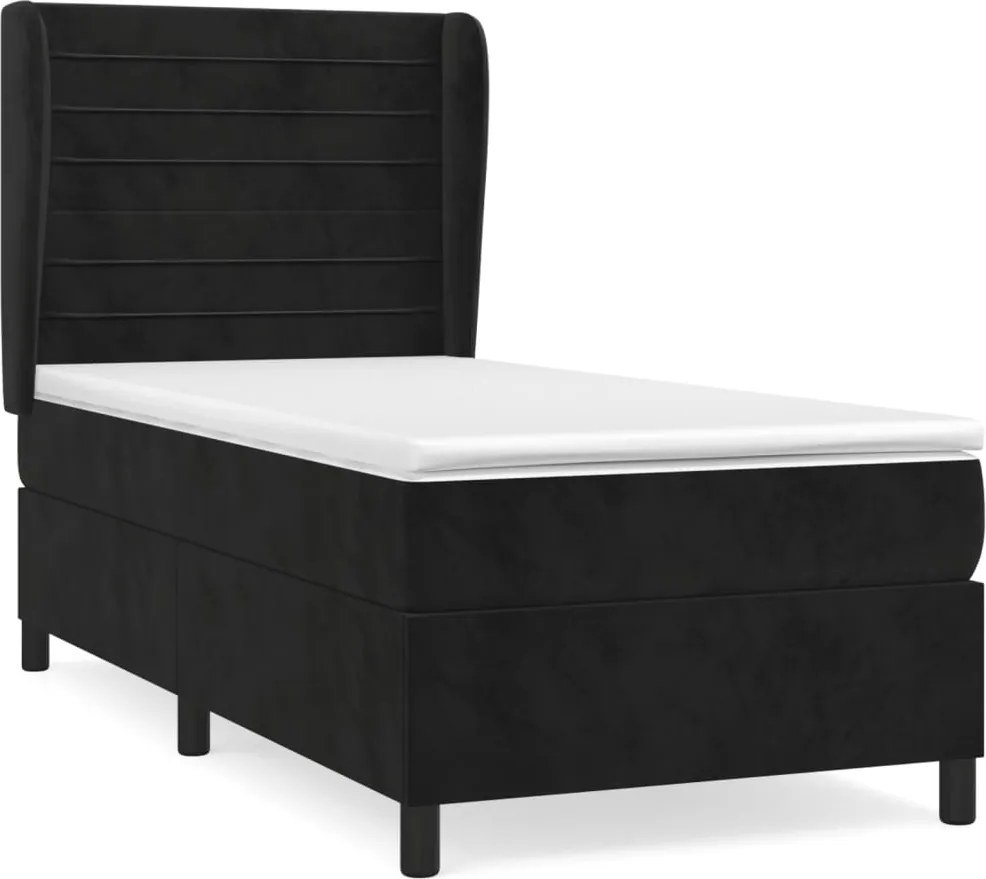 vidaXL fekete bársony rugós ágy matraccal 90 x 200 cm
