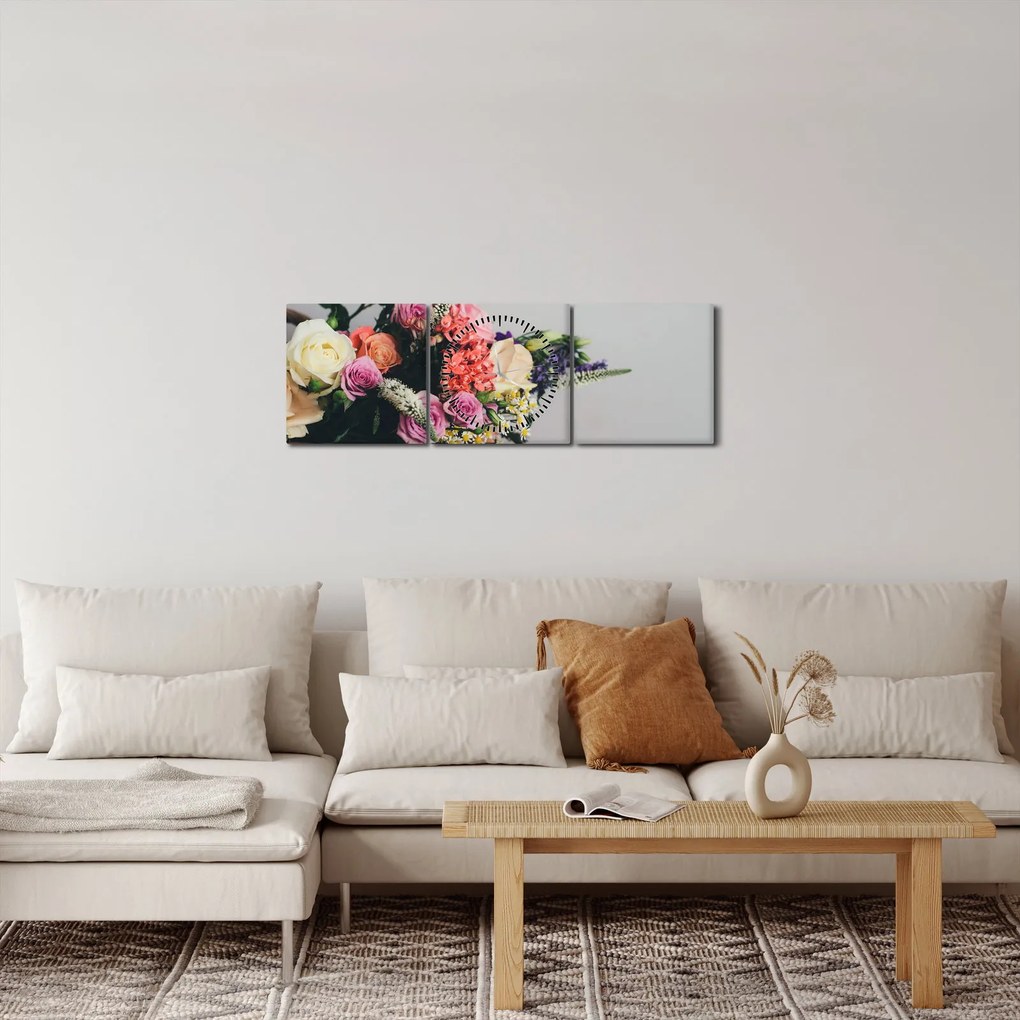 Egy kosár virágokkal képe (órával) (90x30 cm)