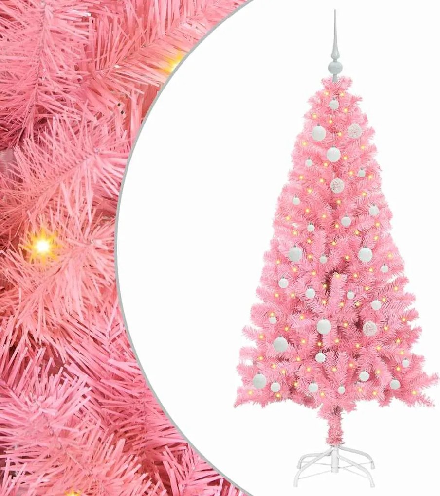vidaXL Karácsonyfa 150 LED-del állvánnyal Rózsaszín 150 cm PVC