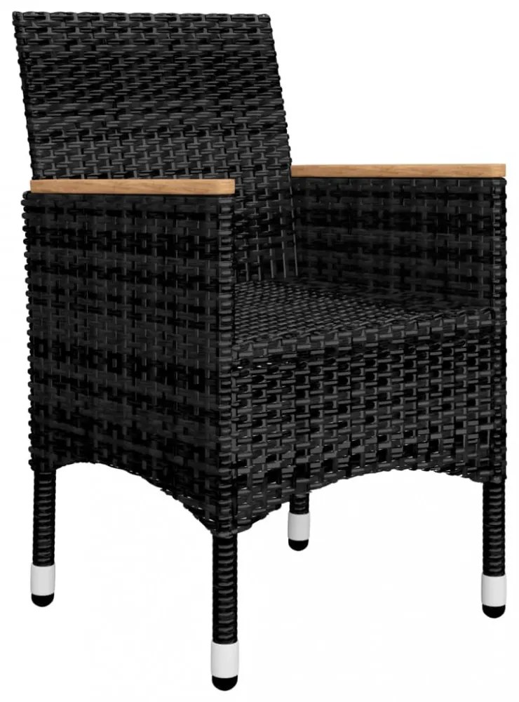 3 részes fekete polyrattan és akácfa bisztrószett