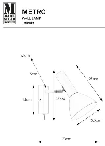 Markslöjd 108689 - Fali lámpa METRO 1xE27/40W/230V fehér