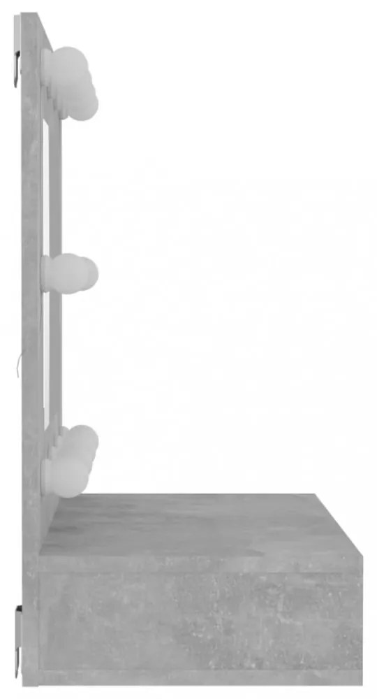 betonszürke tükrös szekrény LED-ekkel 60 x 31,5 x 62 cm