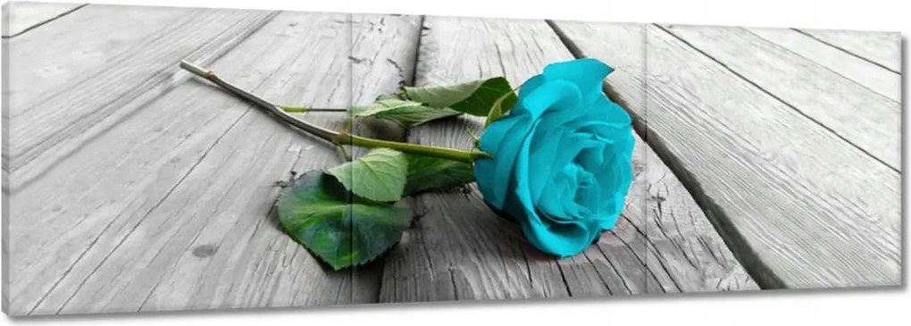 Vászonkép 120x40 Kék rózsa a deszkákon