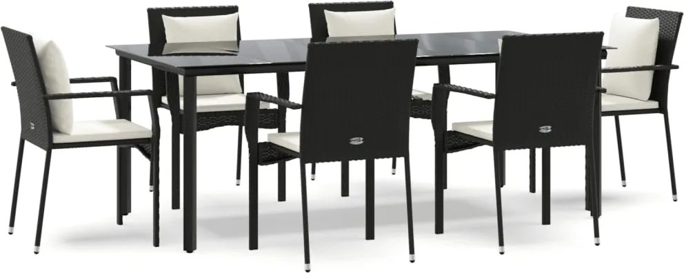 vidaXL 7 részes fekete polyrattan kerti étkezőgarnitúra párnával