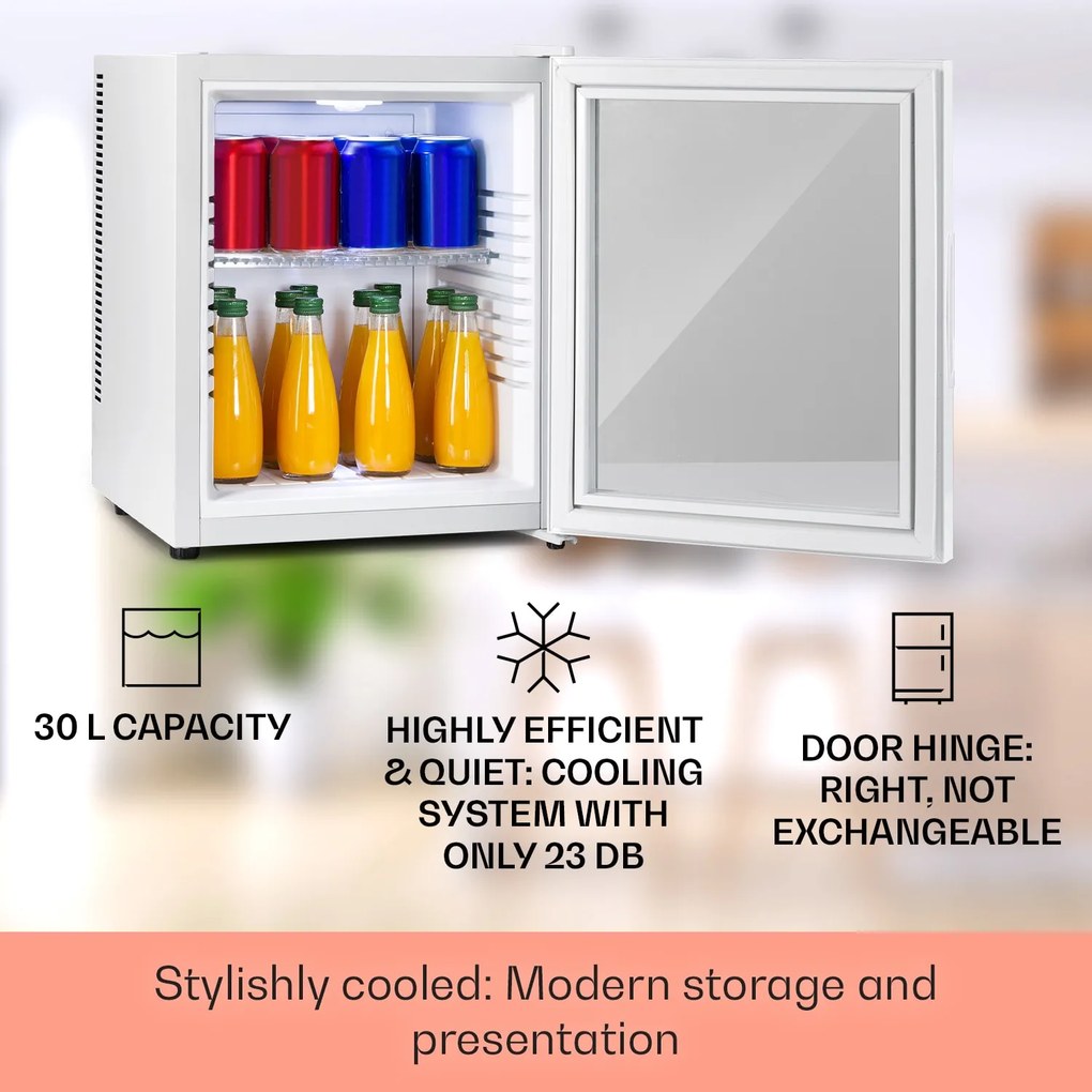 Klarstein Brooklyn 32, mini hűtőszekrény, üvegajtó, LED világítás, polcok