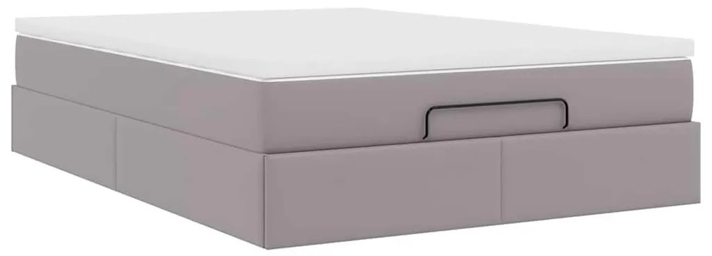 Ottomán ágykeret matraccal Szürke 140x190cm műbőrrel