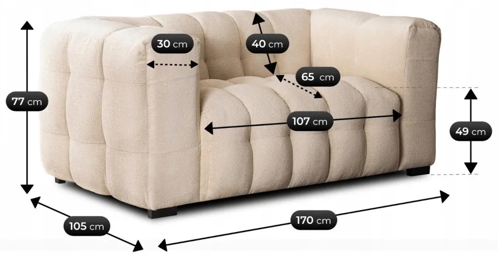 Sofa MODERNO 2S Dwuosobowa Kremowa