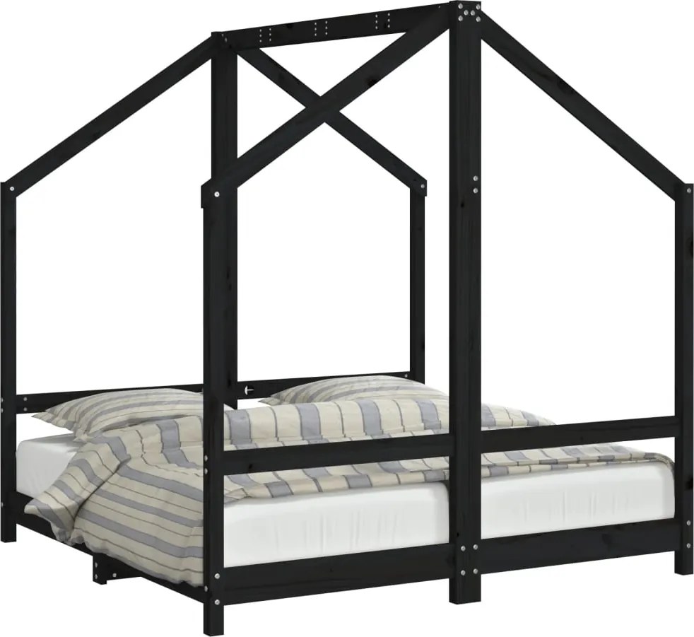 vidaXL fekete tömör fenyőfa gyerekágykeret 2 x (70 x 140) cm