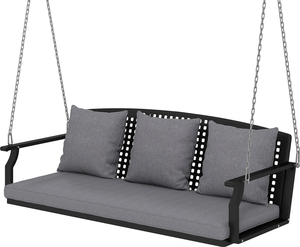 Outsunny 3 személyes függőpad – porszórt acél terasz hinta 3 háttámlapárnával, időjárásálló, 360 kg, szürke | Aosom