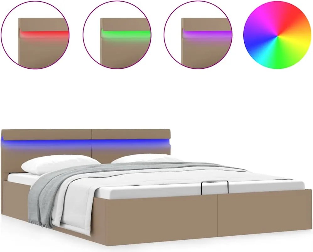 vidaXL kávészínű műbőr LED-es hidraulikus ágykeret 160 x 200 cm