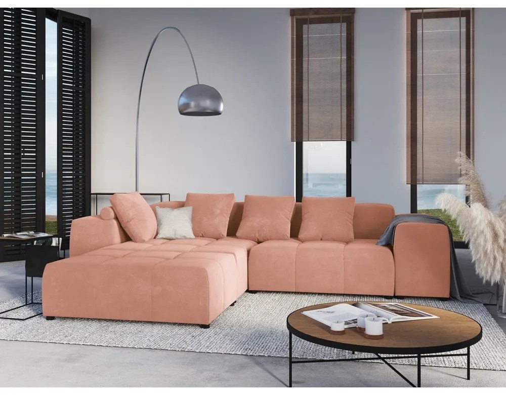 Rózsaszín bársony sarokkanapé (variálható) Rome Velvet - Cosmopolitan Design
