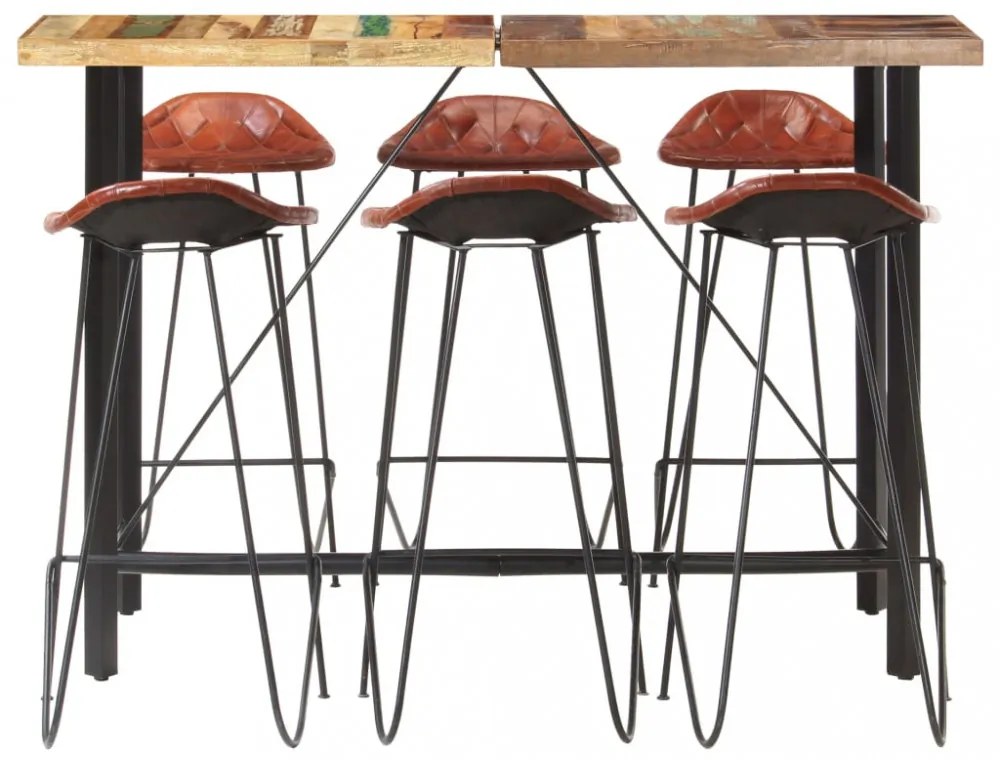 7-részes tömör újrahasznosított fa és valódi bőr bárgarnitúra