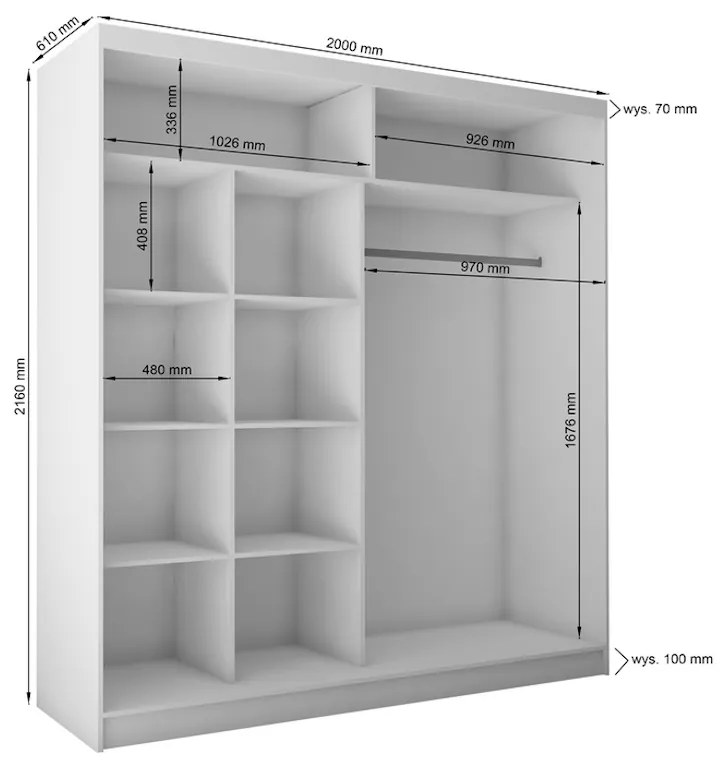 ALEXA tolóajtós ruhásszekrény tükörrel + Halk zárorendszer, fehér, 120x216x61