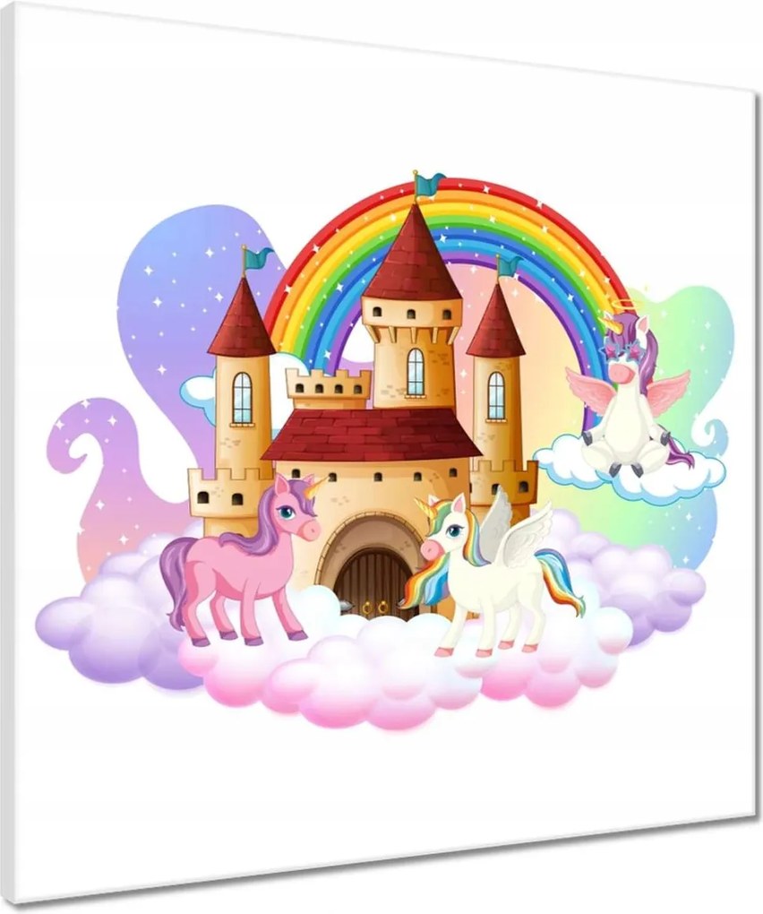 Vászonkép 50x50 Mesebeli kastély és unikornisok