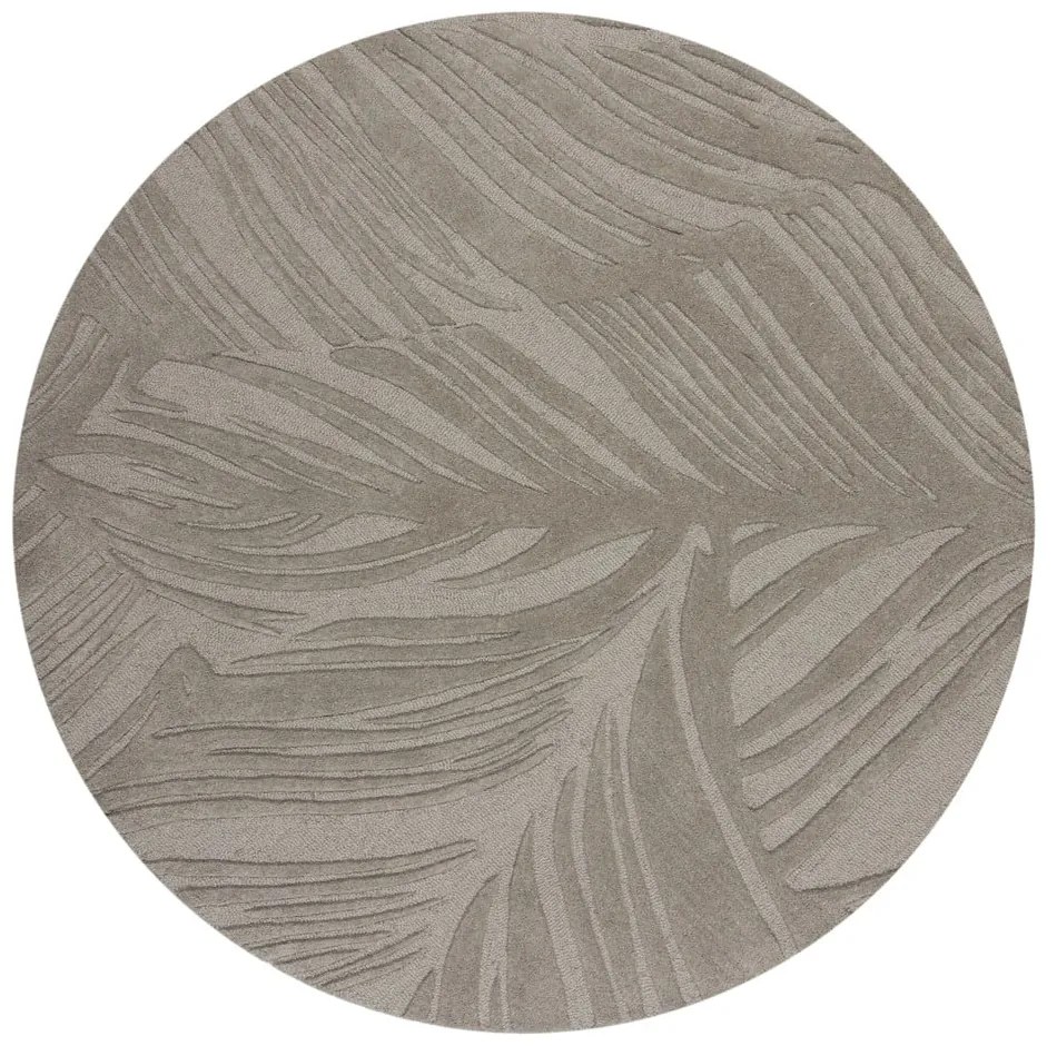 Szürke gyapjú kerek szőnyeg ø 160 cm Leaf - Flair Rugs
