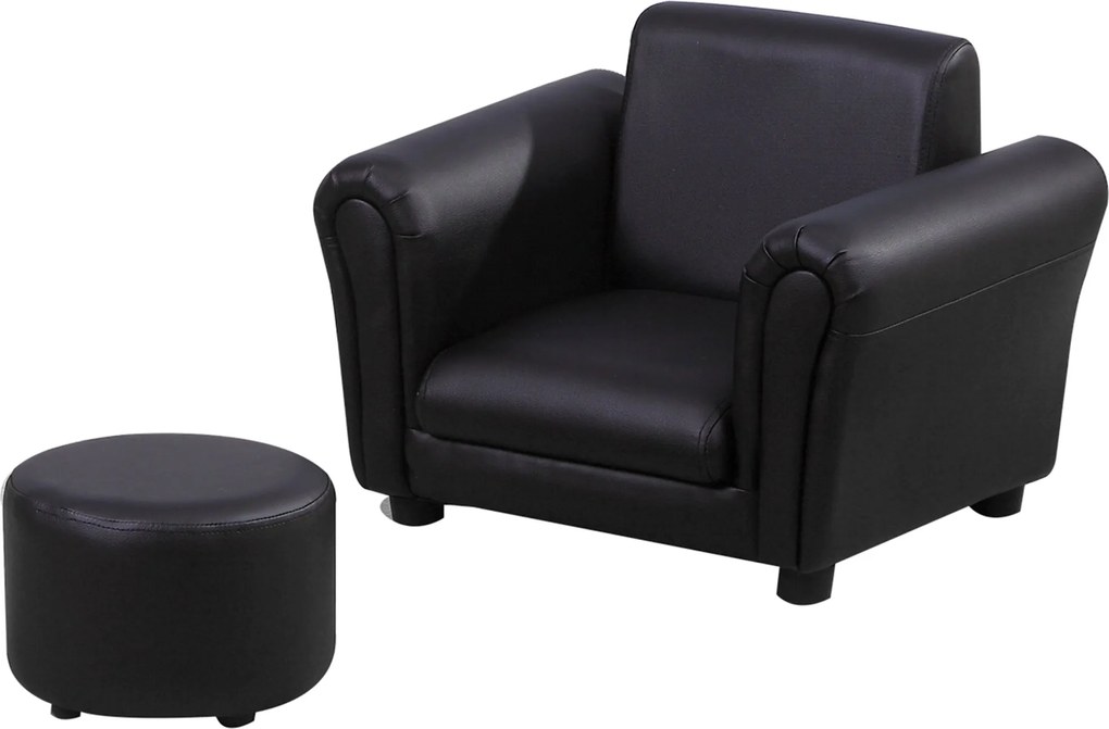 HOMCOM Gyerek Fotel Lábpihentetővel - Gyerek Sofá Mini Sofá 1,5-3 Éveseknek, Fából, Fekete, 54 x 42 x 41 cm | Aosom