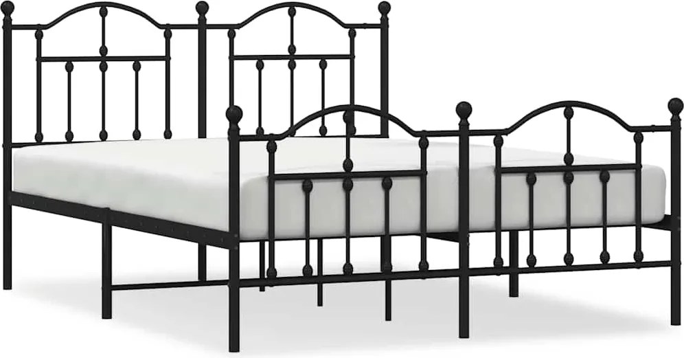 vidaXL fekete fém ágykeret fej- és lábtámlával 135 x 190 cm