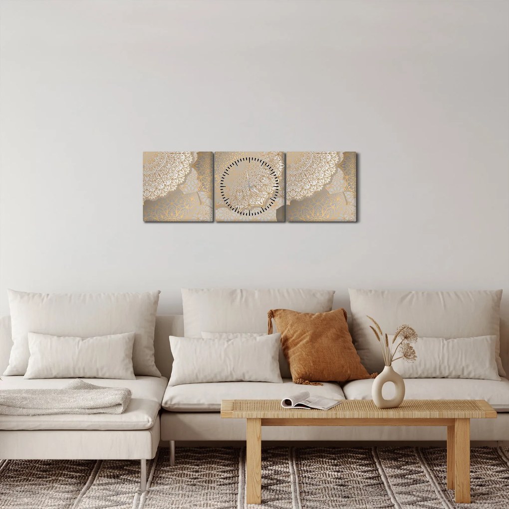 Kép - Mandalák arany tónusokban (órával) (90x30 cm)