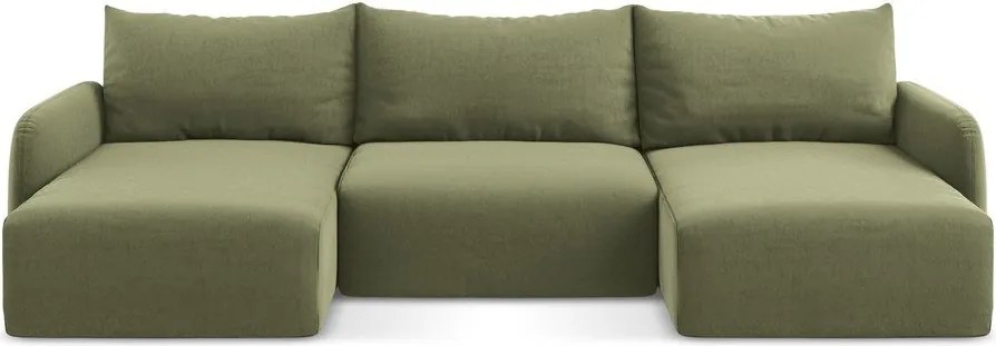 Zöld bársony kinyitható-tárolóhelyes sarokkanapé (U alakú) Kalena – Makamii