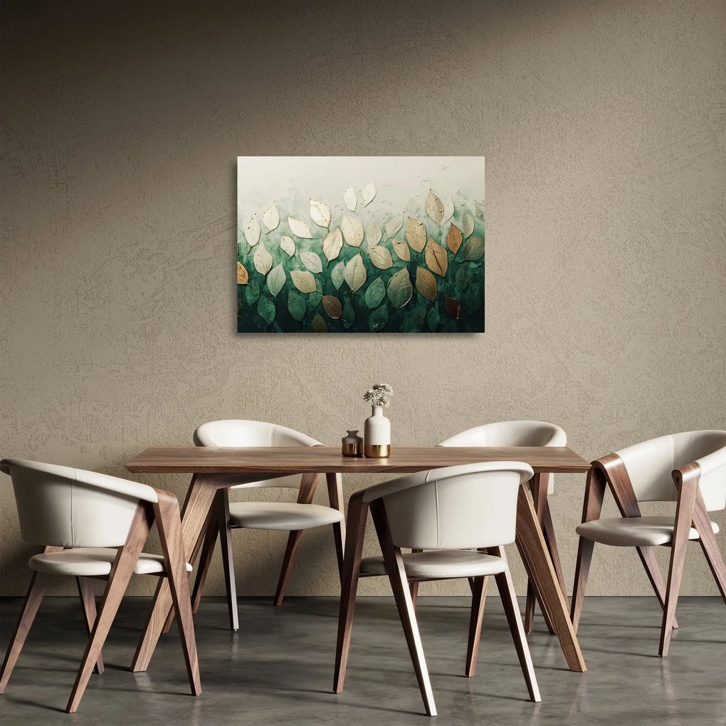 Üveg kép - Arany-zöld levelek (70x50 cm)