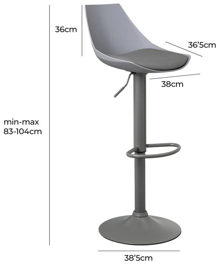 Szürke bőr utánzat állítható magasságú bárszék szett 2 db-os (ülésmagasság 56,5 cm) – Casa Selección