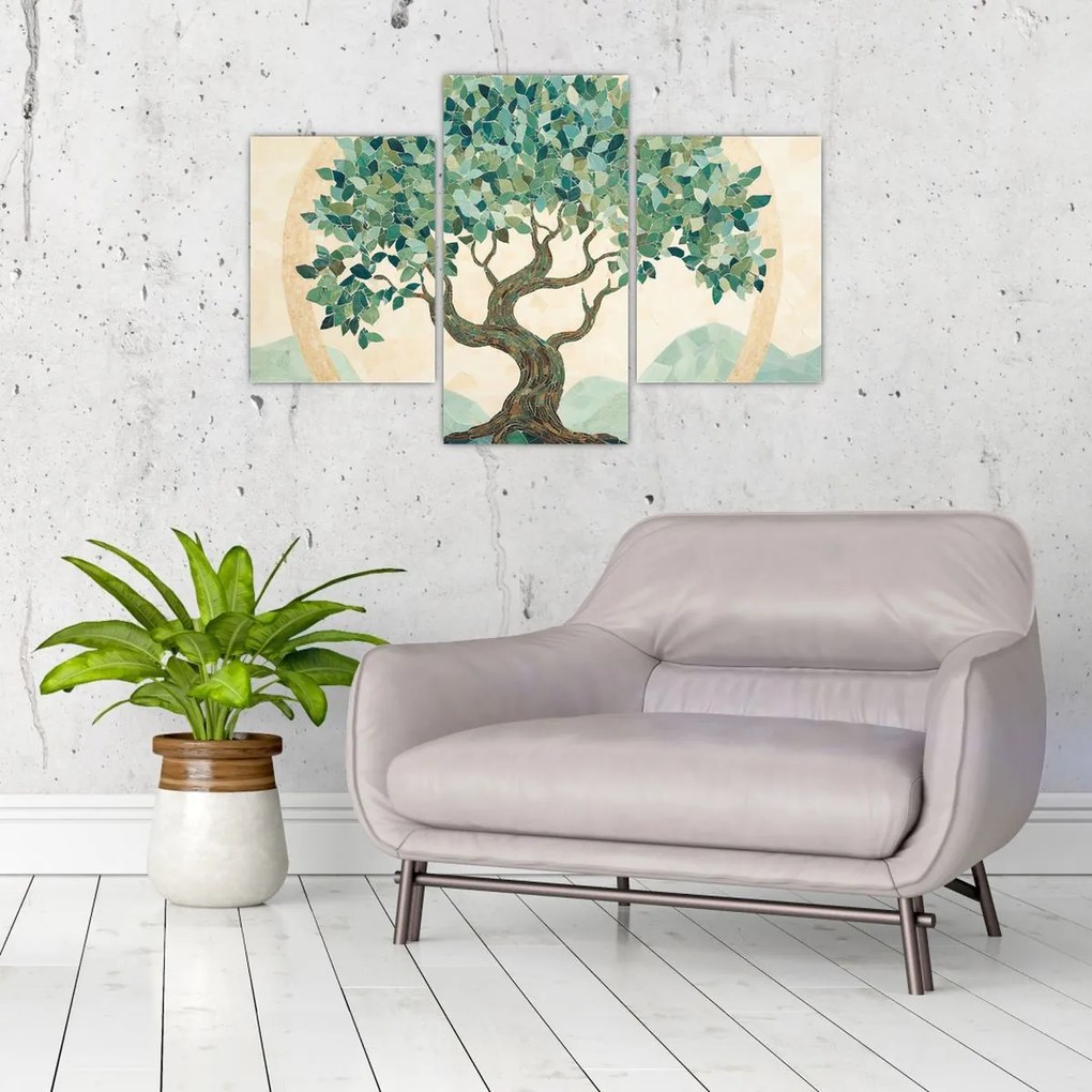 Kép – Elegáns mozaik fával (90x60 cm)