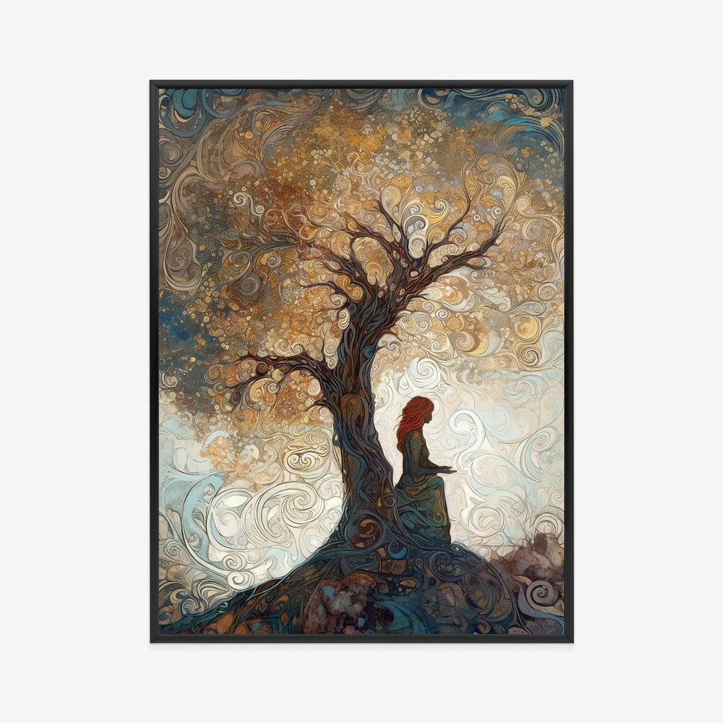 Nő és az életfa poszter - 30x40 cm, Ezüst paszpartuval