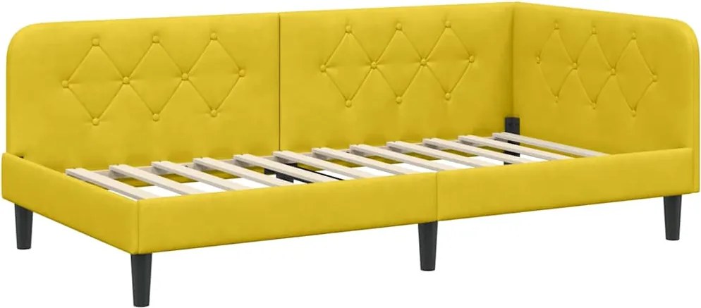 vidaXL Sarokágy keret fejtámlával Sárga 90 x 190 cm Bársony