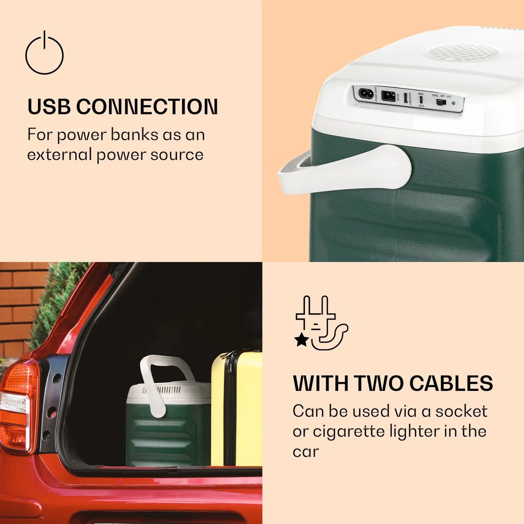 Klarstein BeerBelly 21, elektromos hűtődoboz, hűtés és hőmegtartó funkció, USB port, ECO üzemmód