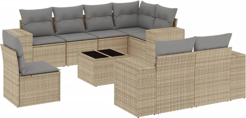 vidaXL 9 részes bézs polyrattan kerti ülőgarnitúra párnákkal