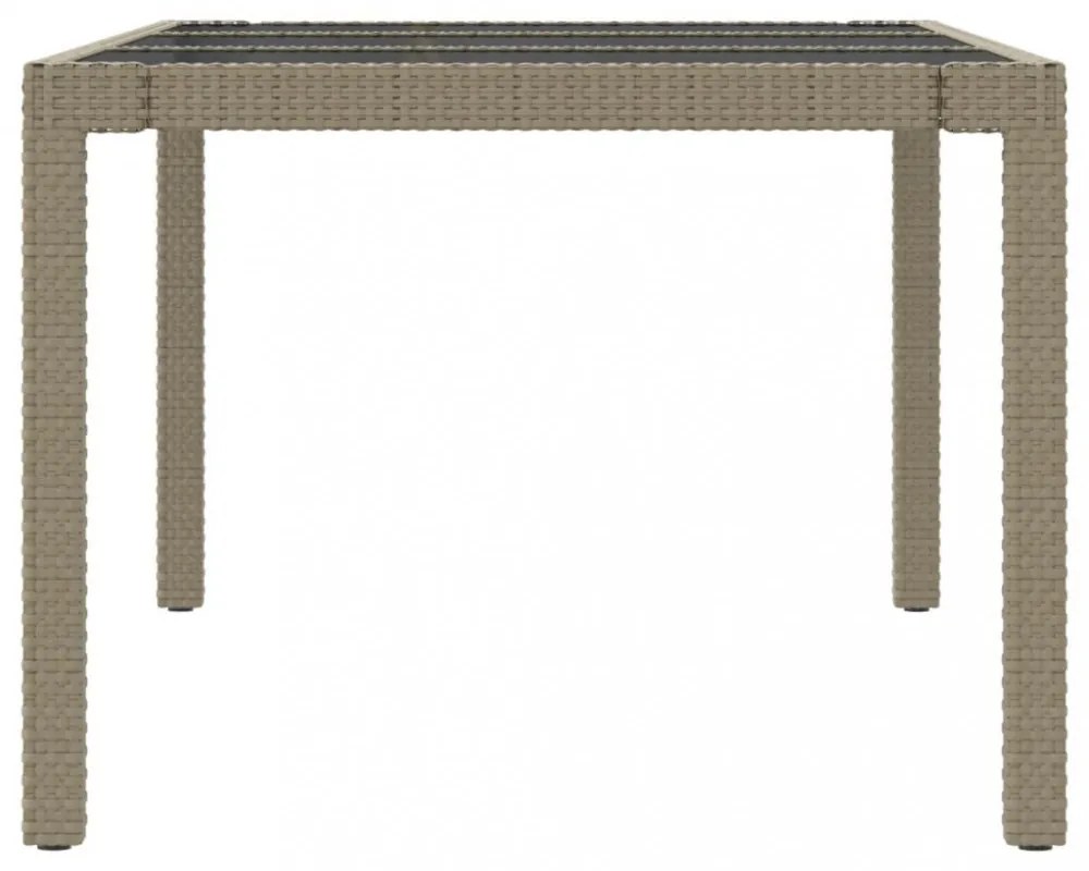 bézs szürke polyrattan és edzett üveg kerti asztal 190x90x75 cm