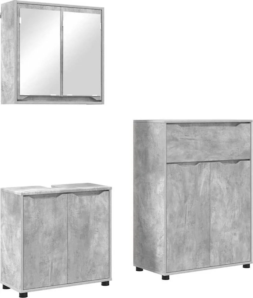 vidaXL Fürdőszoba bútor szett fiókkal 3 pcs Beton Szürke Faanyag