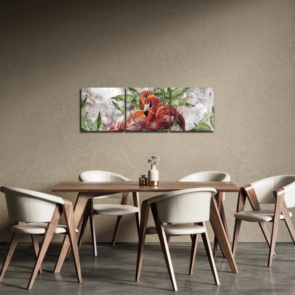 Kép - Flamingók (órával) (90x30 cm)