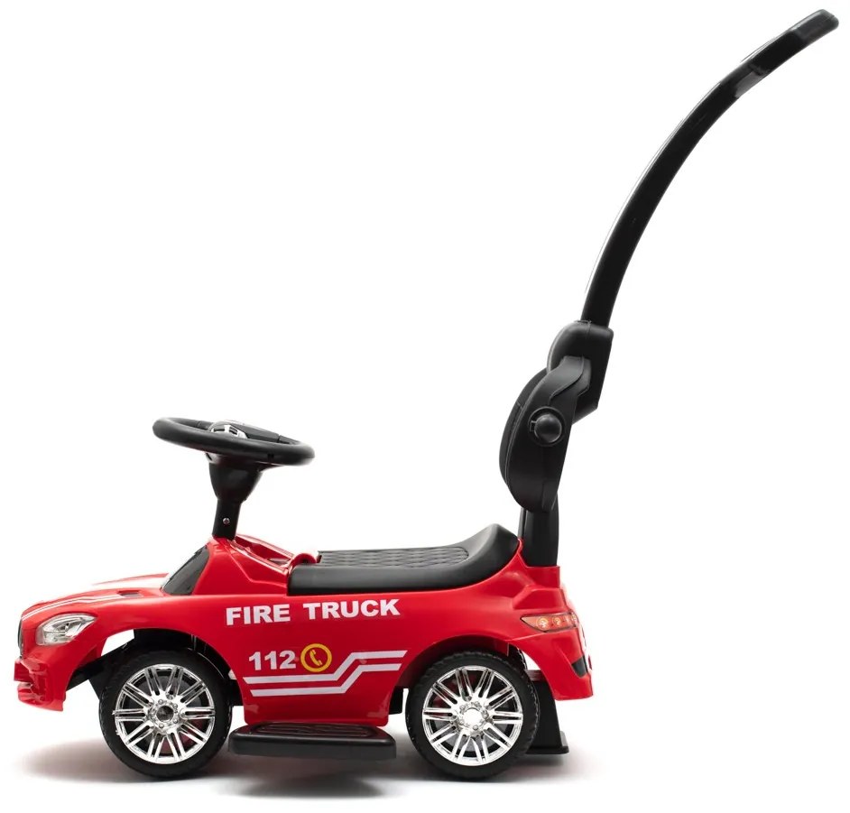 Zenélő bébitaxi vezetőrúddal Baby Mix TŰZOLTÓK piros