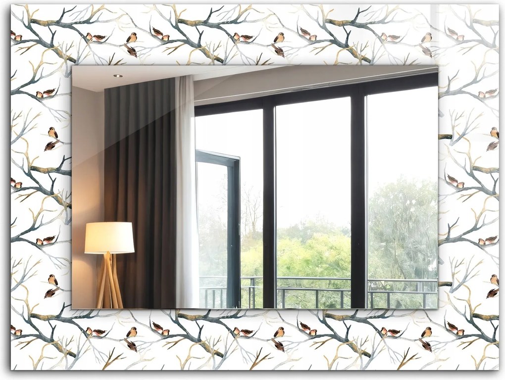 Dekoratív fali tükör nyomott mintás XXL 80x60 cm Madarak az ágakon