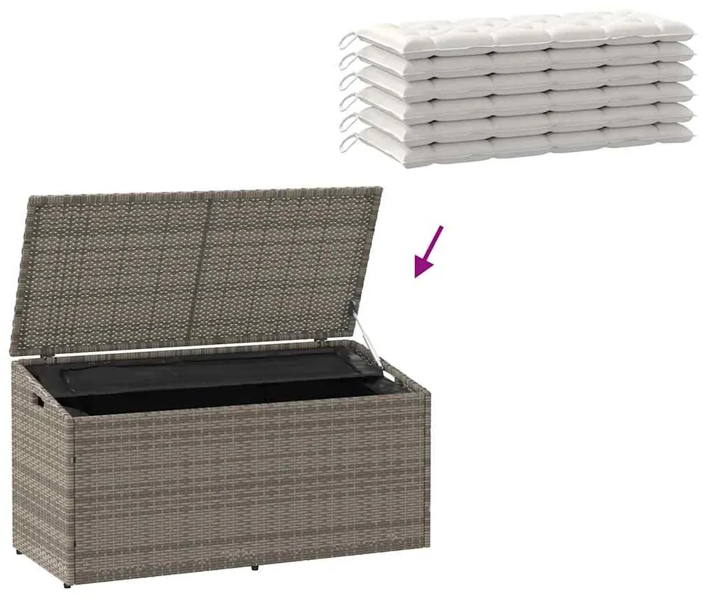 szürke polyrattan kerti tárolóláda 110 x 50 x 58 cm