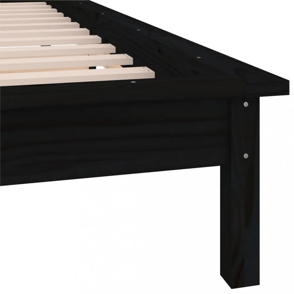 fekete tömör fa ágykeret LED-világítással 90 x 200 cm