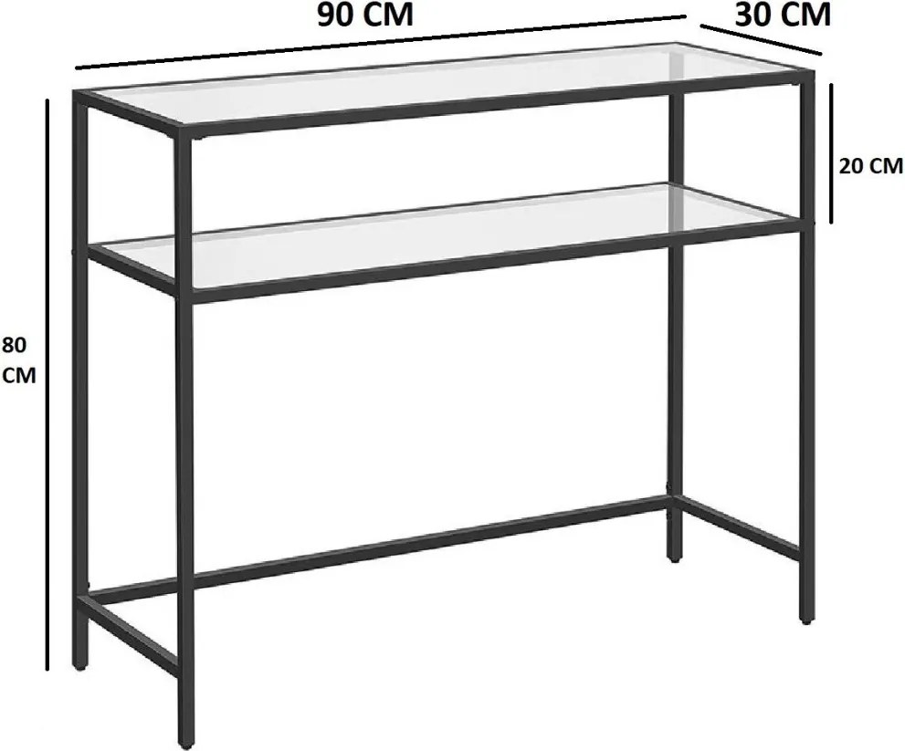 Üveg komód, fekete, 90 cm