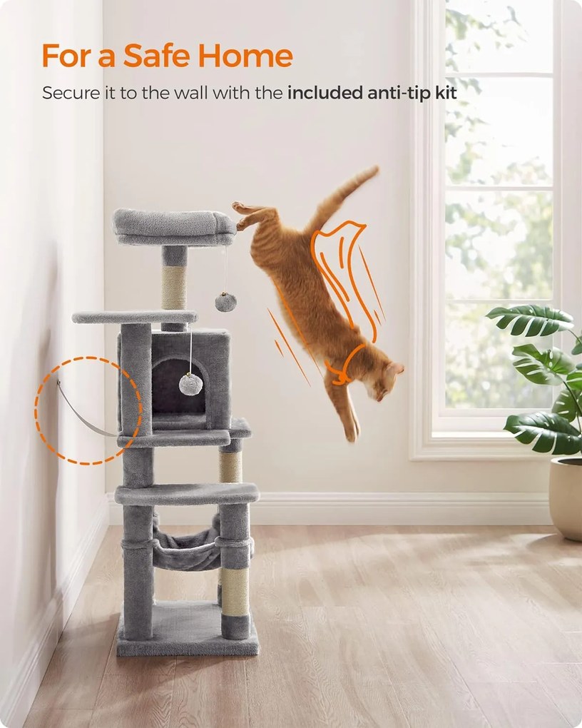Macska kaparófa, 112 cm-es macska torony kilátóval, világosszürke