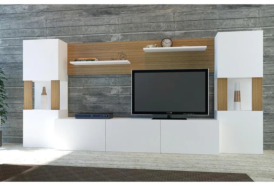 TV szekrény Lore - White, Teak