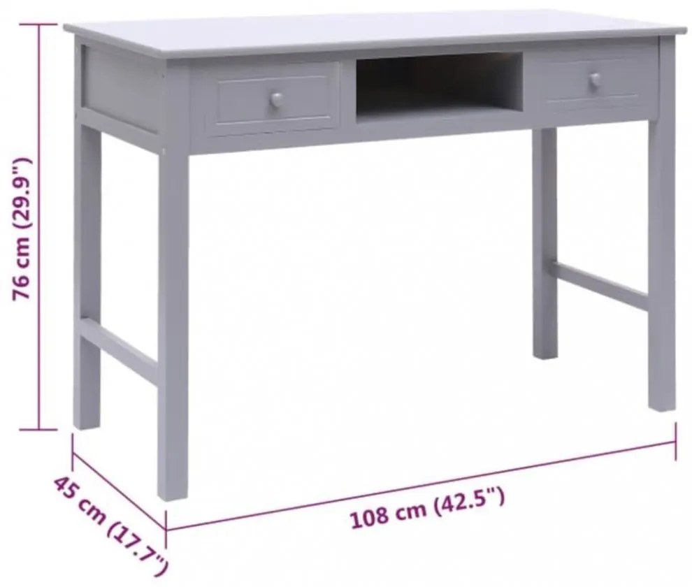 szürke tömör császárfa íróasztal 108 x 45 x 76 cm
