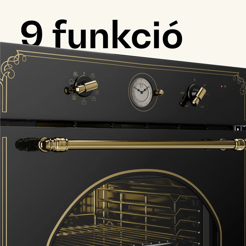 Klarstein Victoria, beépített sütő, retró dizájn, 9 funkció, 50 – 250 °C, fekete