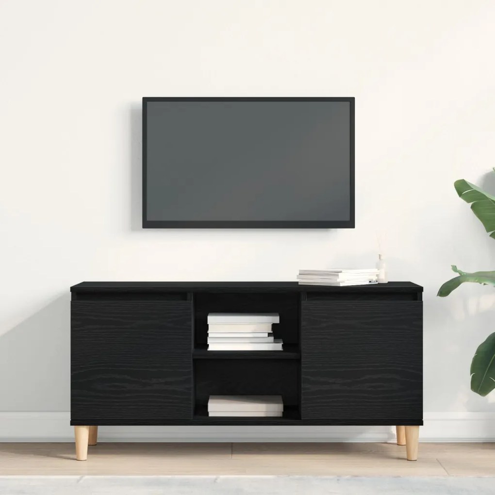 TV Szekrény Fa Lábbal Fekete Tölgy 102x35x50 cm