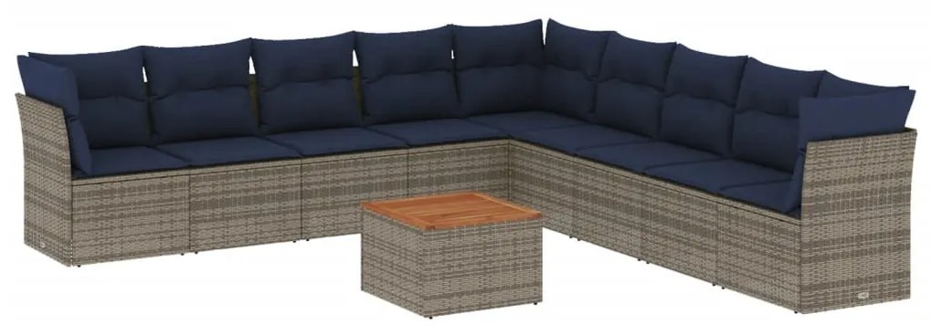 10 részes szürke polyrattan kerti ülőgarnitúra párnával