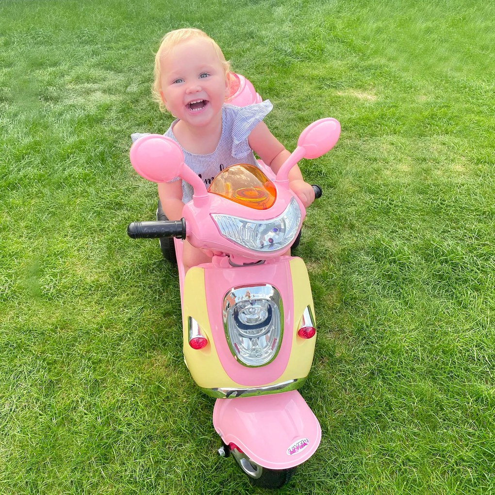 HOMCOM Elektromos Gyermekmotor - Elektromos Motorkerékpár Gyerekeknek, 6V, Fém+PP, 108x51x75cm (Pink+Sárga) | Aosom