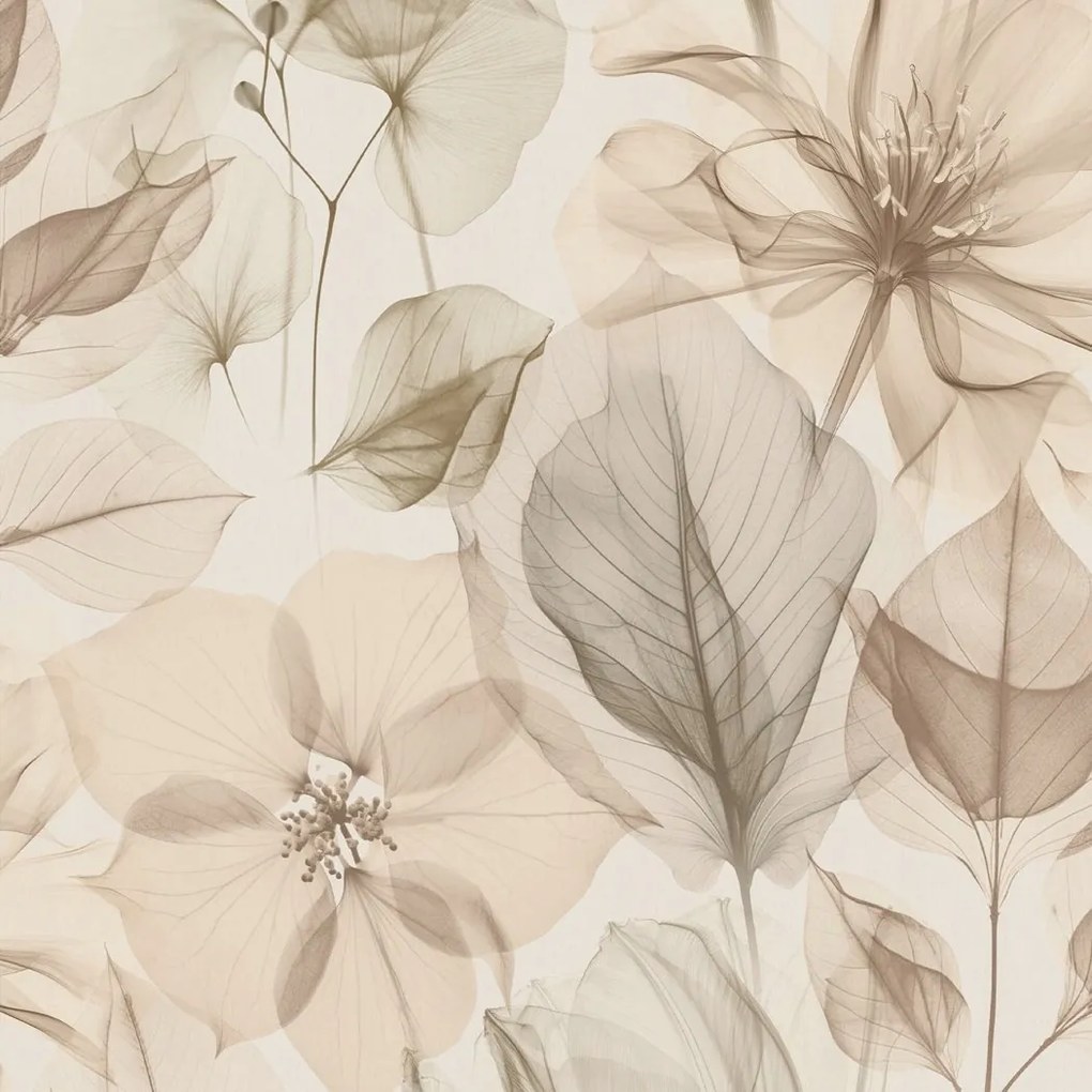 Bézs tapéta növényi motívum levelek virágok flizelin tapéta a szobába